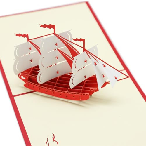 3D-Pop-Up-Grußkarte mit rotem Segelboot, für Einladung, Geburtstag, Abschluss, Glückwünsche, Ruhestand