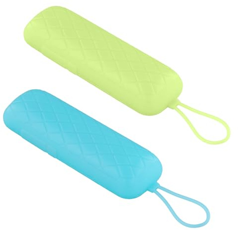 2pcs Replacement Remote Control Case, Soft Silicone Remote Control Protective Holder with Lanyard Protective Case for Remote Compatible with Roku for Home Office Use (Green, Blue)