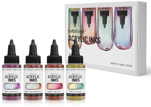 Kamenskaya Juego de tinta acrílica, Chameleon Metallics, 4 botellas de 1 onza líquida