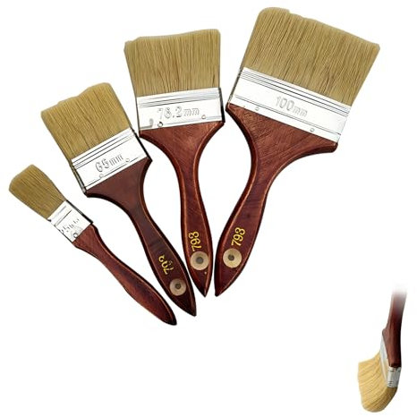 Bristle Paint Brush Set, Assorted Sizes for Walls, Ceilings, Wood, Metal - Pack of 4 Flat Brushes for Home DIY and Professional Painting