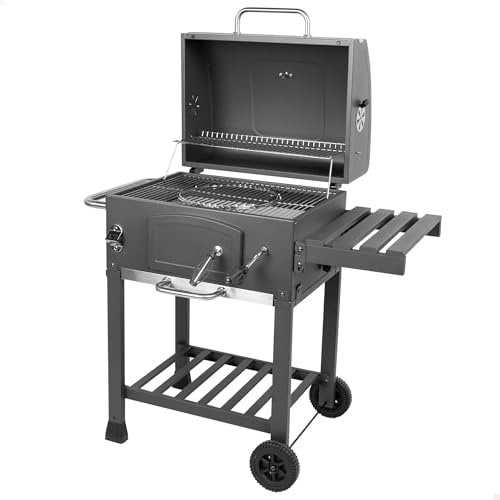 Aktive Ahumador barbacoa carbón portátil, De acero, Termómetro, Mesa lateral plegable, Estante almacenaje, Abridor botellas, Ruedas grandes, Parrilla, Barbacoas de carbon, Bbq, Cocina exterior (63109)