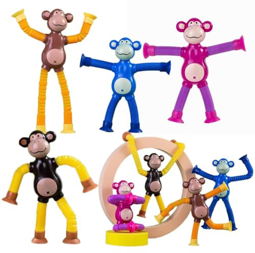 Juguete Telescópico con Ventosa,Minging 4 Piezas Juguetes Sensoriales Tubos Sensoriales Educativos De Descompresión para Niños y Adultos Succión De Juguete para Niños con Ventosa (Mono)