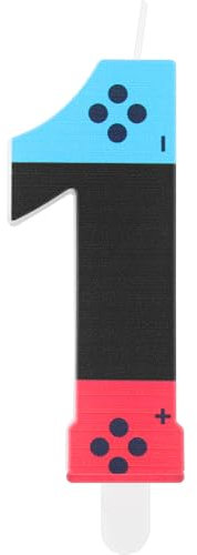 mciskin Gaming-Party-Kerze, Game-Controller-Form, Geruchlos, Umweltfreundlich, für Jungen und Mädchen, 1. Geburtstag, Blaue, Rote Zahl 1, Spiel-Controller-Kuchenaufsatz für Geburtstagsdekorationen