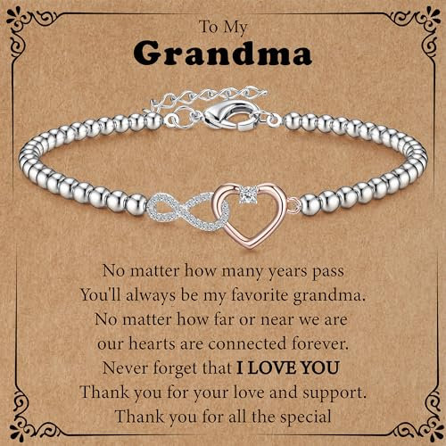 Milacolato Bracelet Infini Perles pour Femmes Bracelet Argent 925,Or Rose Réglable,Cœur,Bijoux pour Femme 3MM/4MM
