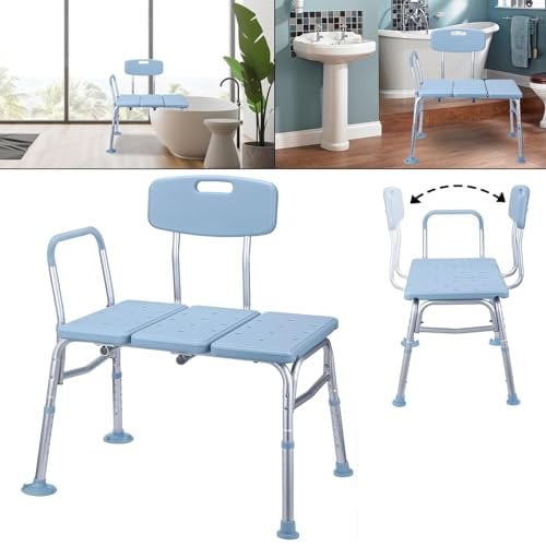 UISEBRT Badewannensitz Senioren Duschstuhl Höhenverstellbar Duschhocker für Senioren rutschfest Duschbank mit Gepolstertem Griff, Rückenlehne und Armlehnen Badewannenstuhl 150KG