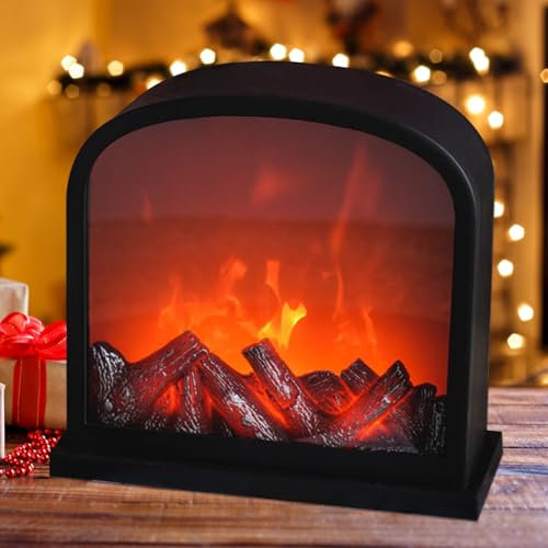 Mini Linterna de Chimenea, Adorno de luz de Chimenea Falsa de 12 Pulgadas LED con Temporizador, Decoraciones de Escritorio de lámpara de Chimenea eléctrica USB para la Oficina en casa Año Nuevo Navid