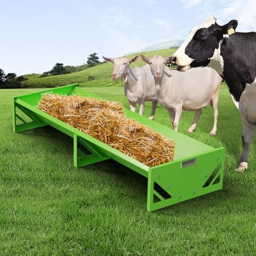 Svauoumu Ziegenfutter Verzinktem Stahl Vieh Fütterung Trog Heavy-Duty große Kapazität Portable Viehfutter für Bauernhöfe Alpakas Ziegen Kälber Schafe Pferde Ziege Heuraufe für Heu & Getreide(Grün)