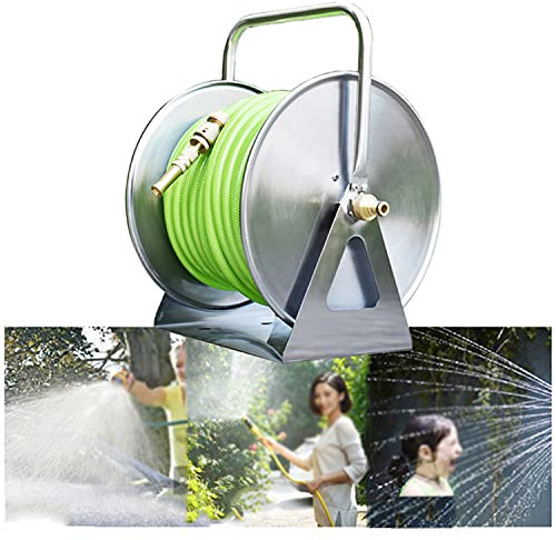Hose reels,Hose Holder Stainless Steel Wall Mount Garden Hose Reel,Metal Hose Reel,Portable/Floor Mounted Decorative Garden Hose Reel for Yard, Lawn, Farm,Patio, Holds 100Ft of 1/2-Inch Hos