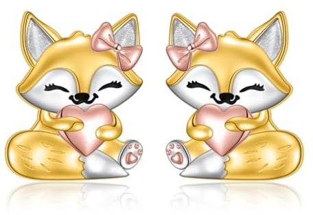 HOOHWE 925 Sterling Silber Tier Ohrringe Meerschweinchen/Fuchs Ohrstecker Hypoallergener Tier Schmuck Geschenke für Frauen Mädchen