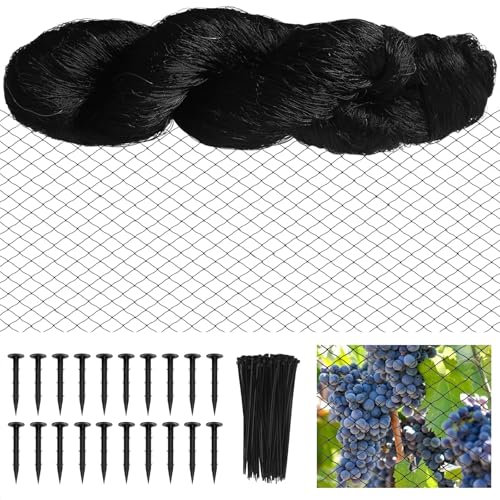 DELAESI Filet Anti Oiseaux 10m X 10m Filet Anti Pigeon Filet Voliere avec Clous de Sol et Attaches Zippées Noir Bird Netting pour Plante Fruit Légume