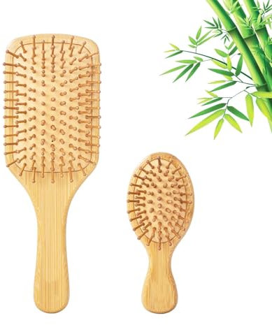 Frogetu 2 Brosse à Cheveux en Bambou Naturel,Brosse Cheveux Bambou,Brosse Bambou,Peigne Bois,Brosse Bambou Cheveux,Brosse en Bois Cheveux,Mini Brosse Cheveux,Brosse Cheveux en Bamboo,Brosse a Cheveux