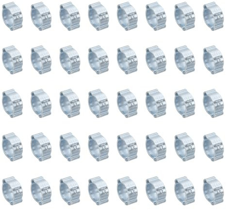 PATIKIL 40 Pack 11-13mm Double Ear Hose Clamp, Galvanized Steel O Clip Crimp Rings for Fuel Petrol Pipe Tube Fitting Connections, Silver Tone