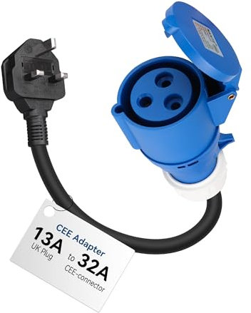 RamTouch Fly Lead Socket Converter (13A UK Plug to 32A CEE Socket, 50cm, IP44, Max. 13A, 3G2.5mm²) - CEE Adapter for Portable EV Charger, Mobile Wallbox, and Mobile EV Charging Station