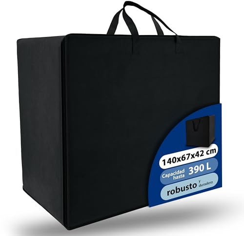 Beautissu Große Aufbewahrungstasche für Bettdecken Kopfkissen | 67x140x42 cm Schwarz robust Bettzeug Gartenauflagen Kleideraufbewahrung Tragetasche