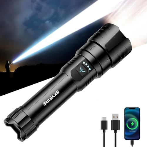 SKYFIRE LED-Taschenlampe, hohe Lumen, superhell, wiederaufladbar, zoombar, vier Modi, wasserdichtes Blitzlicht für Camping-Utensilien, Notfälle im Freien und zu Hause