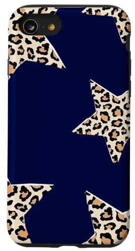 Navy Blue Leopard Star Cheetah Print Y2K Star Case for iPhone SE (2020) / 7 / 8