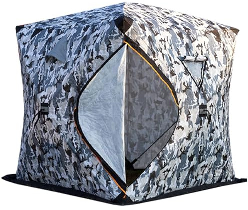 Isoliertes Eis-Angelzelt für 3–5 Personen, Pop-Up-Hub-Form, tragbares Eisfischen, Shanty-Eishaus mit Tragetasche, Thermo-Winter-Eishaus (Größe: 180 x 180 x 210 cm, Farbe: Camouflage)