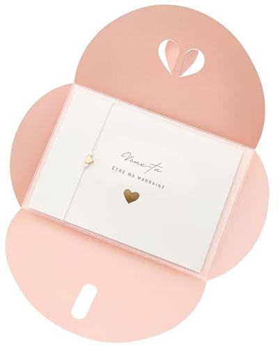 Briefzauber Carte avec bracelet femme or et enveloppe cœur | Bracelet demande témoin/demoiselle d'honneur/marraine | Cadeau mariage/naissance | Différentes variantes (Rose, Marraine)