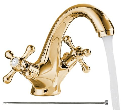 lisutupode Grifo De Cocina,Grifo De Latón Con Dos Mandos Para Cocina - Mezclador Vintage De Latón Con Doble Mando Repuesto Para Encimera