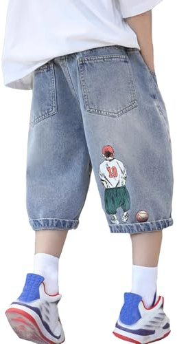 Générique Short en jean pour garçon Cargo Baggy Pantalon de sport court Bermuda décontracté avec Poches Cool Shorts Garçons Ado Garcon 4-14 Ans