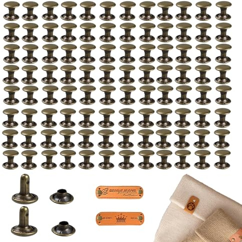 LIANCHEN 100 Satz, Parts Hohlnieten Doppelkopf für Handmade Labels zum Annähen,Hohlnieten Einzelkopf,Doppelhohlnieten,für Leder, Handwerk, Doppelkappe Nieten,7 * 7mm,Silber (Bronze, 7 * 7 mm)