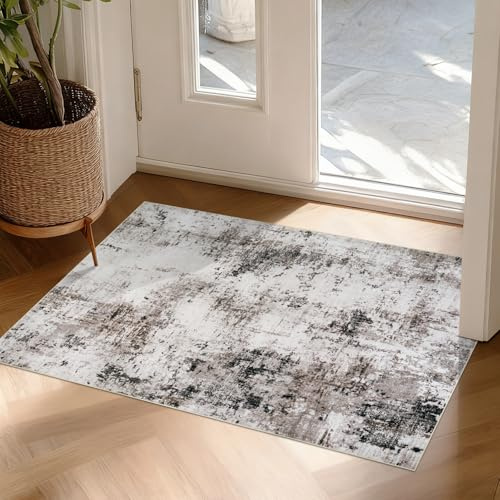 Homcomodar Small Rug 60x90cm Washable Entryway Rug Indoor Door Mat Faux Wool Area Rug for Bedroom Non Slip Carpet for Front Door Entrance Taupe