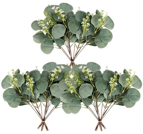 HOTUT Künstliche Eukalyptus Zweige,Simulation Grüner Eucalyptus Hinterlässt Zweige,Eukalyptus Deko für Hintergrund Hochzeit Dekoration Tischläufer Mittelstück(Grün)