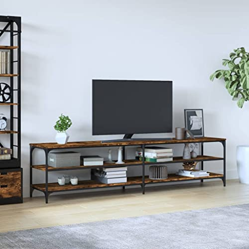 Mandloder TV-Schrank Räuchereiche 200x30x50 cm, Holzwerkstoff & Metall, Wohnzimmer Fernsehschrank mit Stauraum, stabiles TV-Möbel für Medien und Deko