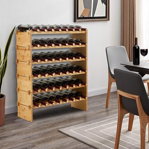 Euker Weinregal Bambus Design – Stapelbarer Flaschenständer für 48 Flaschen, AA-Qualität, Ohne Schrauben, Platzsparend – Ideal für Keller, Bar, Küche & Esszimmer