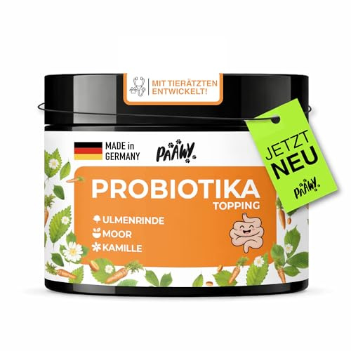 Paawy Probiotika Hund - 10-in-1 Wirkstoff-Komplex mit Ulmenrinde & Moor - Pro- & Präbiotika Futtertopping unterstützt bei Durchfall & Sodbrennen Hund - Gras- und Kotfresser Vorsorge Made in Germany
