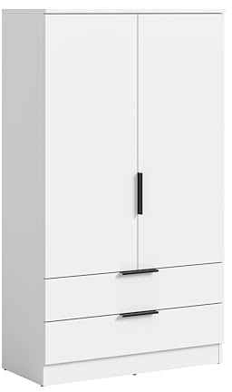xonox.home – Wäscheschrank Kopenhagen 80x140x37 cm in Weiß – Kompakter Schrank mit 2 Türen, 2 Schubkästen & Kleiderstange – Praktische Aufbewahrungslösung für Textilien in Flur oder Schlafzimmer