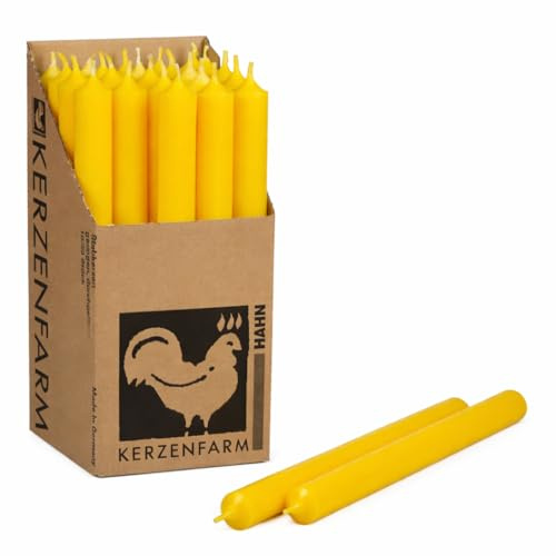 Extra lange Stabkerzen durchgefärbt 25cm (250x22mm) | RAL Tafelkerzen mit 12h+ Brenndauer | Ohne Tropfen & Rußen | Leuchterkerzen für Deko | Made in Germany (10, Gelb)