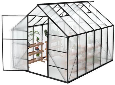 TATIVALO Gewächshaus Aluminium 310x250x205 cm mit Fundament, 4 mm PC-Hohlkammerplatten, Wetterfest & Stabil, Tomatenhaus Treibhaus Anzuchthaus Garten Frühbeet, inkl. Dachfenster & Tür