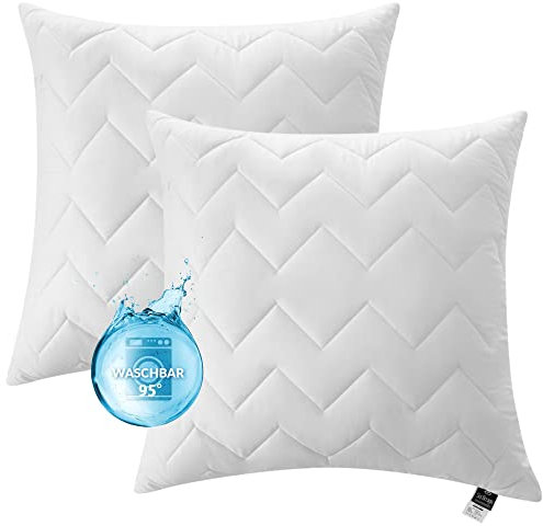 sei Design Kopfkissen [ 2-er Pack ] 80x80 cm Schlafkissen Kissen für Bett - Bezug gesteppt mit Reißverschluss - Öko-Tex -waschbar bis 95 Grad - Made in Europa - Sofakissen - Zierkissen