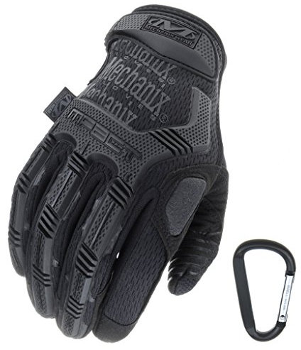 MECHANIX WEAR M-PACT Tactical Einsatz-Handschuh, optimaler Schutz, atmungsaktiv beste Passform + Gear Karabiner, Schwarz Covert, Coyote, Multicam, Wolf Grey, Größe: S,M,L,XL (XL, Schwarz)