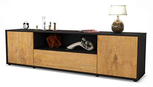 Stil.Zeit TV Schrank Lowboard Arbnora, Korpus anthrazit matt, Front Holz-Design Eiche (180x49x35cm), mit Push-to-Open Technik & Leichtlaufschienen
