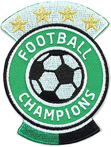 2 x Fussball Patches gestickt 82 x 62 mm, mit Gold Stickerei/Aufbügler Aufnäher Abzeichen Patch für Kleidung Dress Trikot Shirt Shorts/Fußball Mannschaft Verein Team Fan (Grün-Schwarz)