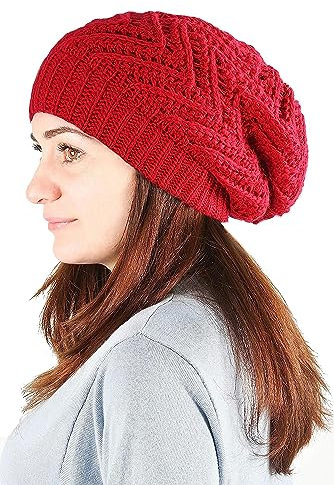 Lilax Strickmütze für Damen, Übergröße, Slouchy, Chunky Soft Warm Winter Baggy Beanie, rot, Einheitsgröße