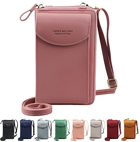 Jangostor Femmes Portefeuille Sac À Bandoulière en Cuir Porte Monnaie Téléphone Portable Mini Pochette Porte Carte Épaule Portefeuille Sac pour Les téléphones de Moins de 6,3 Pouces (Pink)