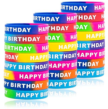 Gummi-Armbänder Happy Birthday bunt Silikon Stretch Armbänder für Geburtstag Party Zubehör Gastgeschenke 8 Styles 24 Stück