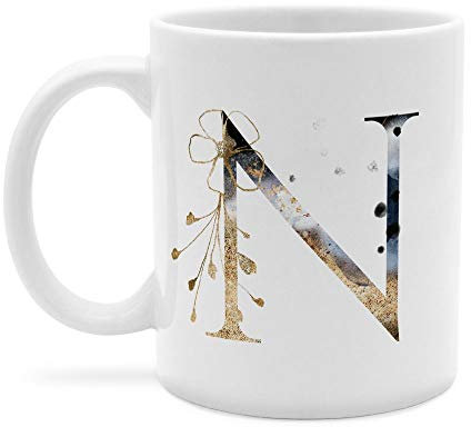 printplanet - Tasse mit Buchstabe: N - Kaffeebecher, Mug, Becher, Kaffeetasse, Beidseitiger Druck - Farbe Weiß