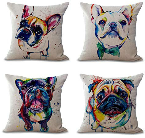 Hengjiang Kissenbezüge 45cmx45cm Hund Serie Niedlichen Cartoon Hund Französisch Bulldog Baumwolle Leinen Kissenbezug…
