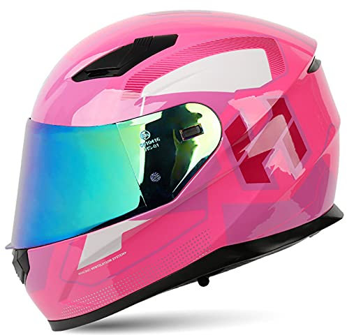 Unisex Bluetooth Motorradhelm Dual Visier Modulare Helme Mit Vollem Gesicht Crashhelm Für Erwachsene Männer Und Frauen ECE Zertifiziert Mit Abnehmbarem Waschbarem Baumwollfutter,Pink 1,M