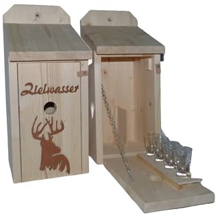 Vogelhaus Schnapsbar aus Holz Garten Geschenk Zielwasser Hirsch Jagdmotiv