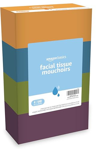 Amazon Basics Facial Tissue, 2-Ply, 160 Tissues per Box, 4 Boxes (640 total) (Previously Solimo)