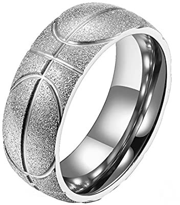 HIJONES Herren 8mm Basketball Sport Ring aus Edelstahl Schmuck Silber Größe 54