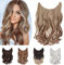 SEGO 50cm Secret Hair Extensions 1 Tresse Haarverlängerung Haare Haarteil mit Unsichtbarer Draht Invisible gewellt Hellbraun & Aschblond