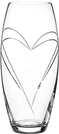 DIAMANTE Heart in Heart Large Hand Cut Crystal Barrel Vase with Swarovski Crystals - 30cm in gift box