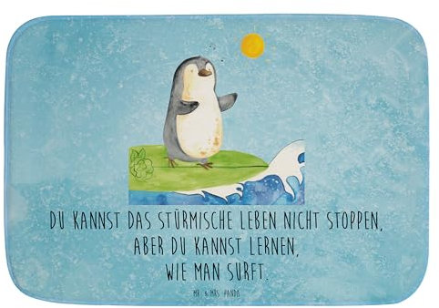 Mr. & Mrs. Panda Badteppich Pinguin Surfer - Geschenk, Duschvorleger, Badteppiche, Wellen, Badvorleger, Urlaub, Badezimmerteppich, Portugal,