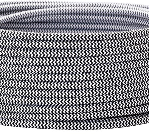 Cavo tessile per lampade, 3 fili, 3x 0,75 mm², cavo elettrico con conduttore di terra, accessori per lampada (10m, Bianco-Nero)